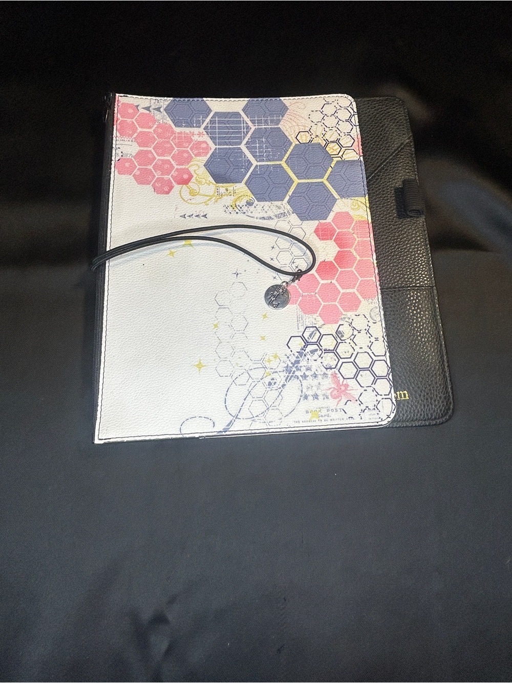 Tula XII White Planner cover with Pink, Blue and Yellow Hexagon Accents